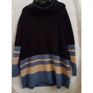 Design History Womens Blue 18/20 Sweater - Cowl Neck Acrylic Blend Striped Knit!